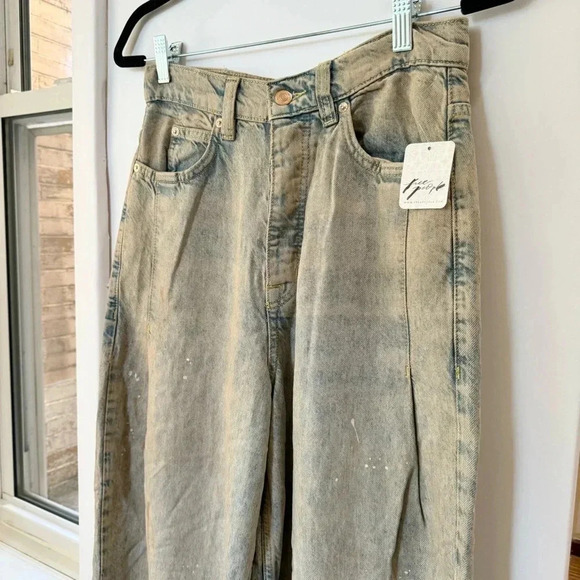 NWT Free People Old West Slouchy Jeans Wide Leg Denim We The Free Blue Tan 28 - Picture 5 of 17